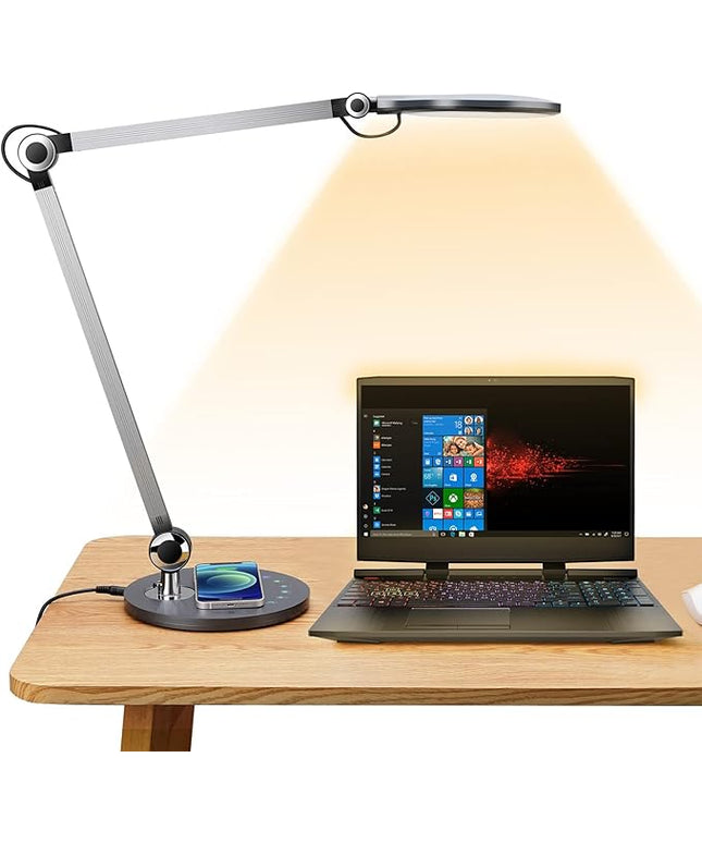 Desk Lamp,Led Architect Desk Lamp,Desk Lamps for Home Office,Table lamp with Wireless Charger & Adjustable Swing Arm,Touch Control, 3 Lighting Mode,5 Brightness,Eye-Caring Office Lamp