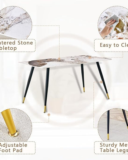 Dinner Table Set for 6, Sintered Stone Kitchen Table Top and Modern Chairs Set of 6 for Kitchen Dining Room