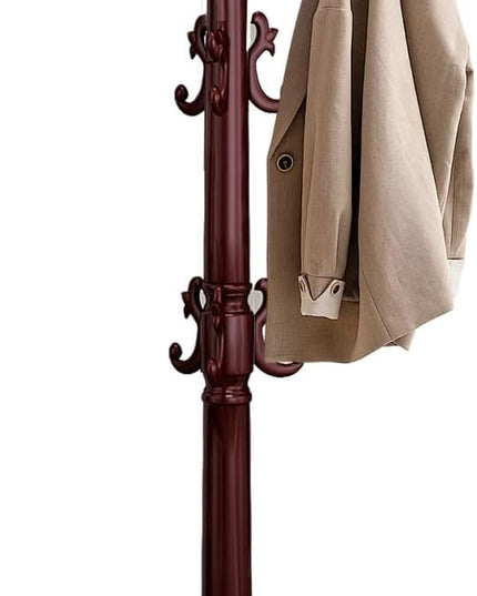 Coat Rack Freestanding, Wooden Coat Tree with Stable Round Base, Vintage Heavy Duty Coat Rack Stand with 14 Hooks, Coat Hanger Stand for Bedroom, Office, Entryway (Mahogany)
