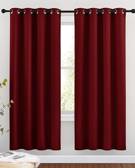 NICETOWN Blackout Curtain Panel Grommet - Home Decorations Thermal Insulated Solid Grommet Top Blackout Living Room Panels/Drapes for Gift (Burgundy Red, 1 Pair, 46 x 72-Inch)