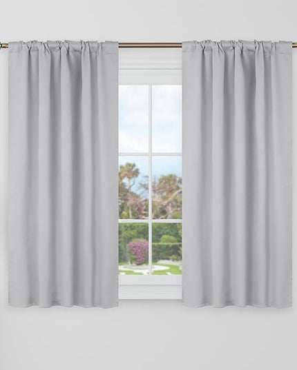 BGment 40 Inch Length Blackout Curtains for Cafe - 34 x 40 inch Short Curtains Rod Pocket and Back Tab Thermal Insulated Room Darkening Curtains for Kitchen Bathroom, 2 Window Panels, Light Grey