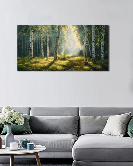 Nature Wall Art Forest Scenery Wall Art Landscape Pictures Green Birch Tree Canvas Print Beautiful Painting Decor for Living Room Mountain Canvas for Home Office Decorations 20x40Inch