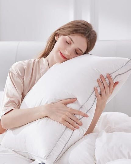 Globon Luxury Feather Down Pillow Standard Queen Size for Sleeping, Hotel Collection Fluffy Pillow, Medium Gusseted Bed Pillows, 18"X26", Pack of 1