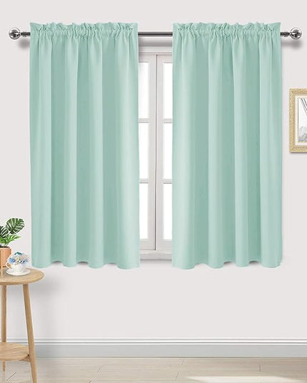 DWCN Blackout Curtains for Living Room Thermal Insulated, Energy Saving & Noise Reducing Bedroom Curtains, Mint Green, W 52x L 45 Inch, Set of 2 Rod Pocket Curtain Panels