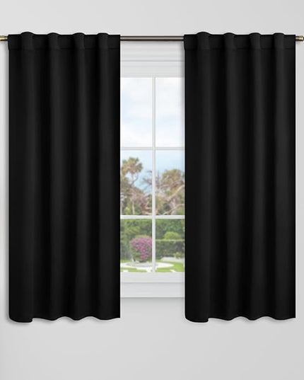 BGment Black Blackout Curtain Blinds - 38 x 48 Inch Thermal Insulated Rod Pocket and Back Tab Blackout Curtains for Kitchen/Home Decor/Bedroom, 2 Window Curtain Panels