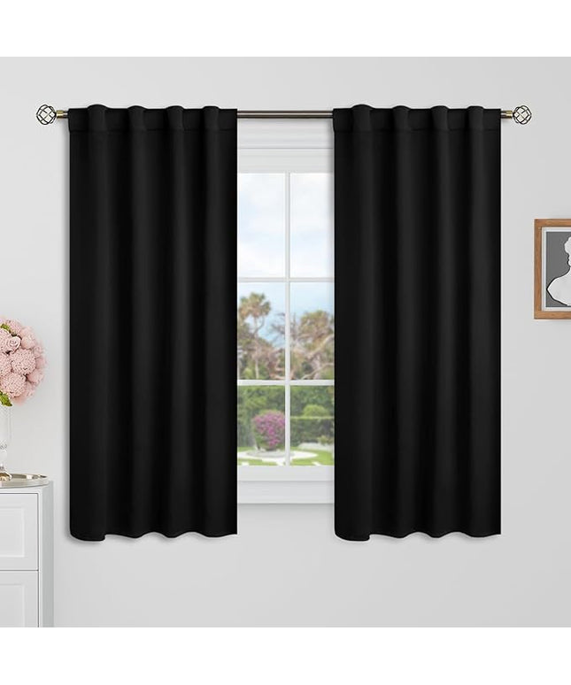 BGment Black Out Curtains 54 Inch Long for Bedroom - 34 x 54 Inch Curtains Thermal Insulated Noise Reducing Energy Efficiency Rod Pocket and Back Tab Drapes for Kids Room, 2 Windows Panels, Black