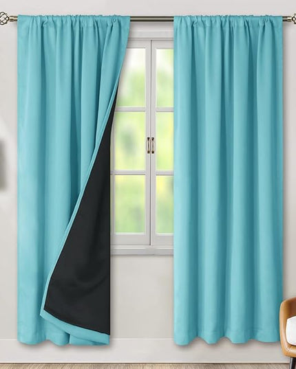 BGment 100% Blackout Curtains for Bedroom 84 Inch Length, Full Room Darkening Curtains for Living Room Rod Pocket with Thermal Insulated Liner, Each Window Curtains 2 Panels, 52 x 84 Inch, Aqua