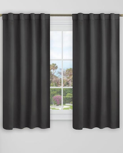 BGment Blackout Curtains 48 Inch Length for Cafe - 38 x 48 inch Curtains Rod Pocket and Back Tab Thermal Insulated Room Darkening Curtains for Kitchen/Bedroom, 2 Window Panels, Dark Grey