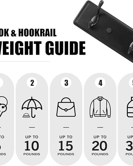 Wooden Coat Rack, Wall-Mounted Organizer for Closet, Entryway, Hallway, Foyer, Bedroom, Heavy Duty Double Hooks for Hanging Towels, Bags, Hats, Jackets, Key (Black, 4 Hooks)