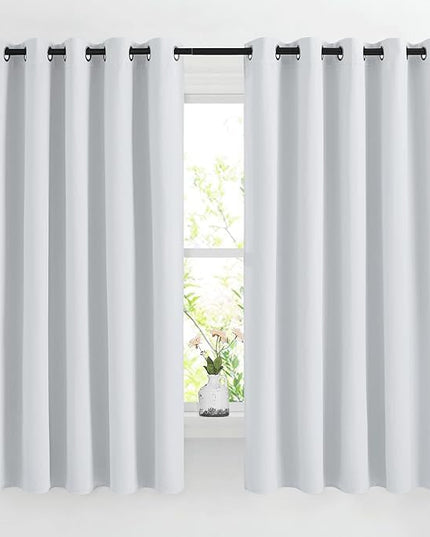 NICETOWN Room Darkening Curtains for Living Room - Easy Care Solid Thermal Insulated Grommet Curtains/Panels/Drapes for Bedroom (2 Panels, 66 by 66, Greyish White)