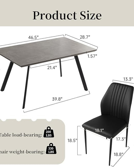 ZckyCine Modern 4-Piece Dining Table Set - Rectangular Wooden Table, 2 Soft Dining Chairs, 1 Leather Bench - Suitable for 4 People