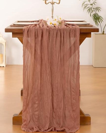 Socomi 10pcs Dusty Rose Christmas Cheesecloth Table Runner Boho Rustic Gauze 120 inch 10FT Cheese Cloth Runner for Wedding Party Baby Shower Birthday Home Decor Holiday Decorations