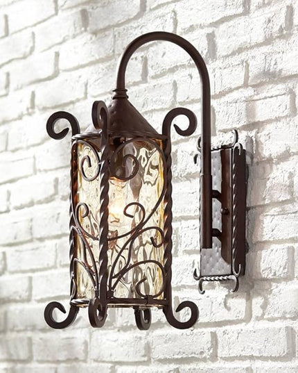 John Timberland Casa Seville Rustic Outdoor Wall Light Fixture Dark Walnut Twists 18 1/2" Champagne Hammered Glass for Exterior House Porch Patio Outside Deck Garage Yard Front Door Garden Home