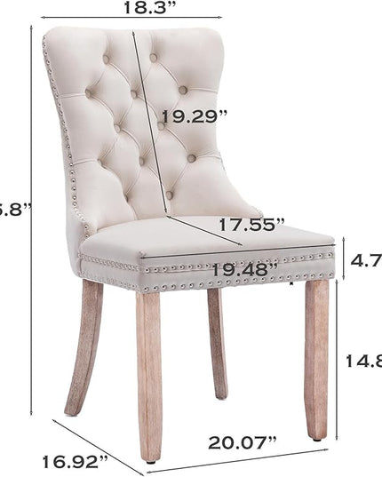 SoarFlash Velvet Dining Chairs Set of 2, Tall Back Side Chair, Modern Upholstered High-end Tufted Side Chair with Button Back Ring, Solid Wood Legs (Beige)
