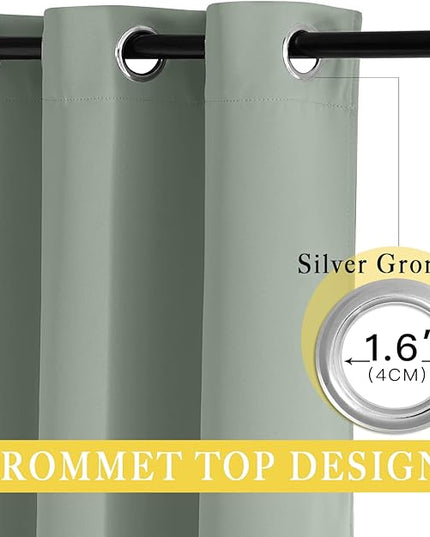 NICETOWN Sage Green Blackout Curtains for Bedroom - Grommet Thermal Insulated Family Home Window Treatments Solid Room Darkening Privacy Drape for Living Room (W52 x L108, 1 Panel)