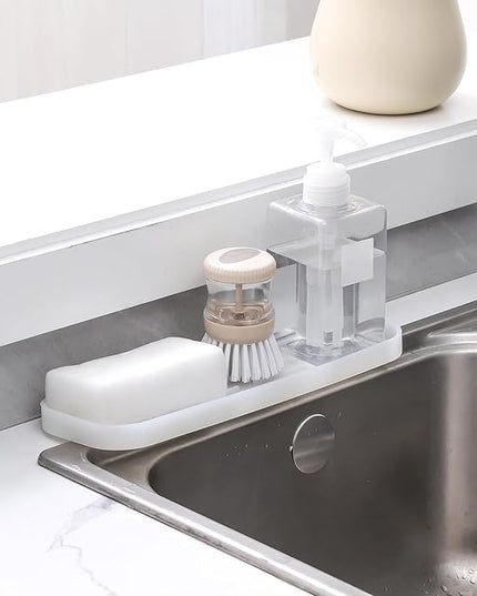 Silicone Kitchen Sink Organizer Tray for Multiple Usage,Easy Clean Sponges Holder for Kitchen Bathroom Counter or Sink,Dish Soap Dispenser,Scrubber,Bottle,Cup Translucent 12" x 4”