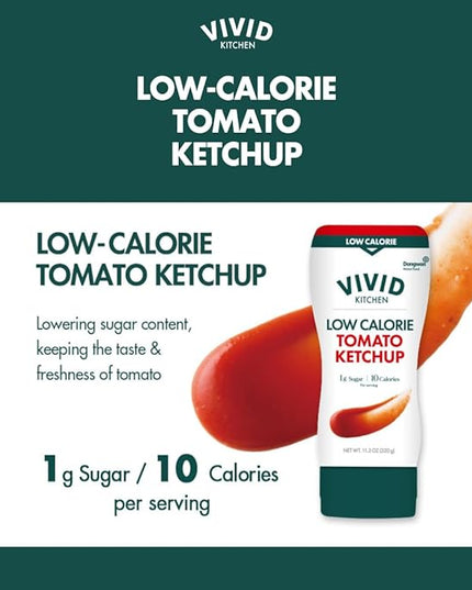 VIVID KITCHEN Low-Calorie Ketchup Sauce - 2 Pack - Zero Sugar, 10 Cal/Serving - Allulose Sweetened, No Preservatives or MSG - Easy Squeeze Bottle - Healthy, Guilt-Free Ketchup Alternative for Fries, Burgers, Sandwiches & More