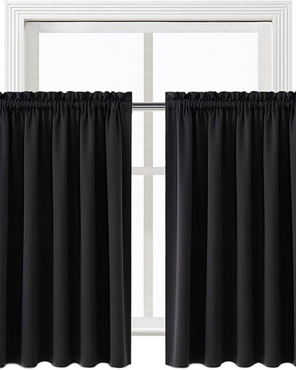 DWCN Short Black Blackout Curtains for Half Window - Room Darkening Thermal Insulated Kitchen and Bedroom Curtains 60x36 inches Long, Set of 2 Window Curtain Panels