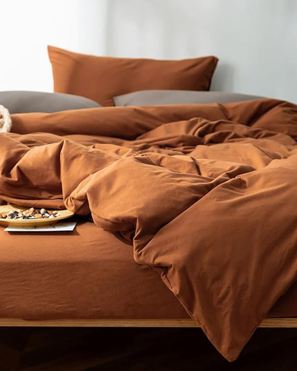 Houseri Pumpkin Color Comforter Set Full Size, 3 Piece Terracotta Bedding Sets Full Caramel Brown Comforters Sets for Teen Boys Girls Warm Rust Orange Comfy Farmhouse Cinnamon Bed Quilt Blanket Full