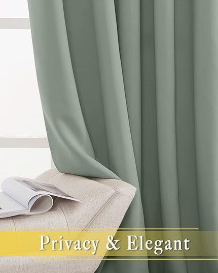 NICETOWN Blackout Sage Green Blackout Curtain for French Door, Grommet Room Divider Curtain Wide Window Treatment Voice Reducing Thermal Drape for Bedroom/Living Room (1 Panel, W80 x L95)