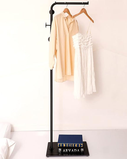 Metal Coat Rack Stand Black Coat Tree Free Standing with 3 Round Hooks Coat & Hat Hanger with Sturdy Slate Base for Entryway Hallway Porch