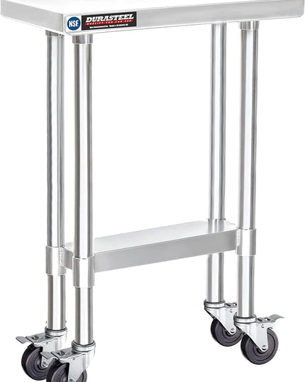 DuraSteel 24x12 NSF Stainless Steel Cart - Heavy Duty Rolling Food Prep Table with Undershelf - Metal Utility Cart for Commercial Restaurant Kitchen, Laundry, Side Mixer Stand