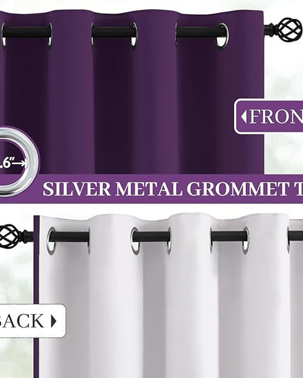 Yakamok Room Darkening 100% Blackout Curtains Grommet Window Treatments with 2 Thick Layers-Purple Thermal Insulated Drapes Set of 2 Panels for Bedroom Living Room 52 Inches by 63 Inches Length