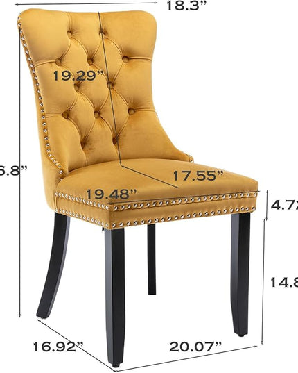 SoarFlash Velvet Dining Chairs Set of 2, Tall Back Side Chair, Modern Upholstered High-end Tufted Side Chair with Button Back Ring, Solid Wood Legs (Gold)