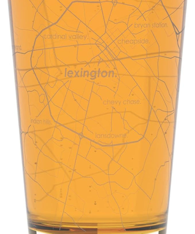 Well Told Engraved Lexington Kentucky Map Pint Glass, Etched Beer Gift (16 oz, Clear) City Map Pint, Custom City Glassware, Gifts For Beer Lovers
