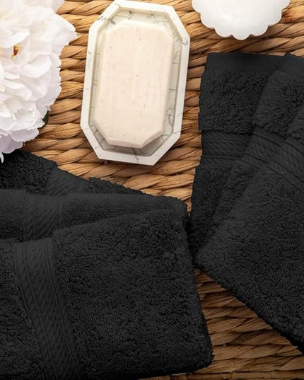 Superior Egyptian Cotton Pile Face Towel/Washcloth Set of 6, Ultra Soft Luxury Towels, Thick Plush Essentials, Absorbent Heavyweight, Guest Bath, Hotel, Spa, Home Bathroom, Shower Basics, Black
