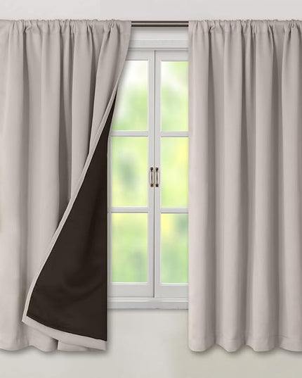 BGment Full Blackout Curtains for Bedroom 63 Inch Length 2 Panels Set, Thermal Insulated Room Darkening Noise Canceling Living Room Curtains with Rod Pocket, Each Panel 42 Inch Wide, Cashmere