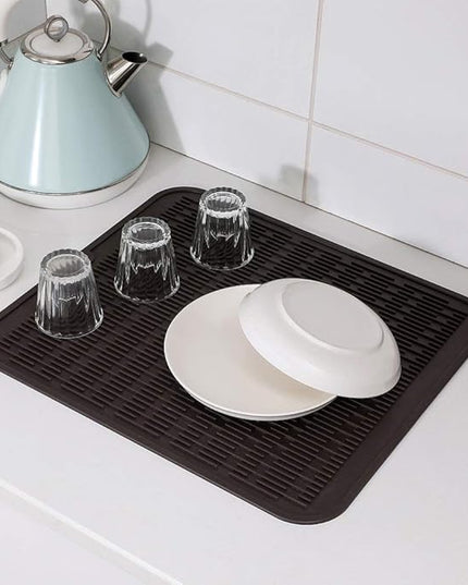 Silicone Dish Drying Mat for Multiple Usage,Easy clean,Eco-friendly,Heat-resistant Silicone Mat for Kitchen Counter or Sink,Refrigerator or Drawer Liner Coffee XL 18 inches x 16 inches