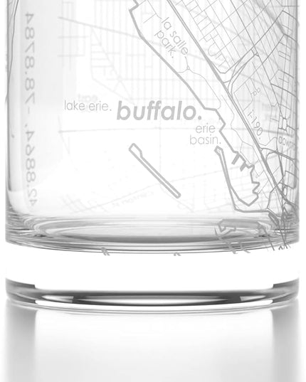 Well Told Engraved Buffalo New York Map Rocks Glass, Old Fashioned Whiskey Glass (11 oz, Clear) Etched Whiskey Glass, Gifts For Whiskey Lovers
