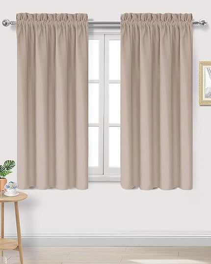 DWCN Blackout Curtains for Living Room Thermal Insulated, Energy Saving & Noise Reducing Bedroom Curtains, Camel, W 38x L 45 Inch, Set of 2 Rod Pocket Curtain Panels