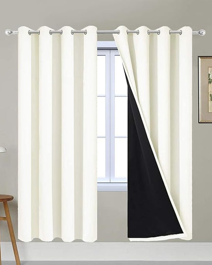 Yakamok 100% Blackout Curtains for Bedroom, Thermal Insulated Double Layer Drapes with Grommet for Living Room, Cream, 2 Panels, W52 x L72