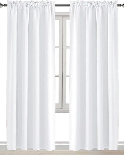 DWCN White Curtains for Living Room Thermal Insulated, 50% Light Blocking Curtains for Bedroom, Dining Room Window, W 52x L 45 Inch, Set of 2 Rod Pocket Curtain Panels
