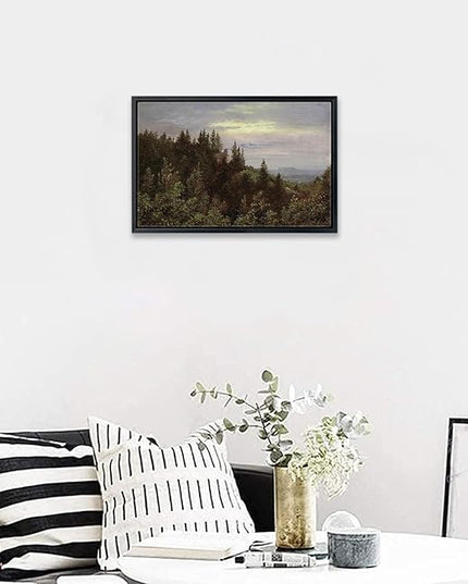Aubeeba Forest Wall Art Landscape Pictures Canvas Artwork Decor,Vintage Framed Mountain Scenery Painting for Living Room Office Bedroom 12x16 inches