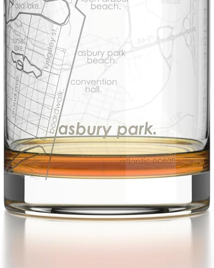 Well Told Engraved Asbury Park New Jersey Map Rocks Glass, Old Fashioned Glassware (11 oz, Clear) Etched Bourbon Tumbler, Gifts For Whiskey Lovers