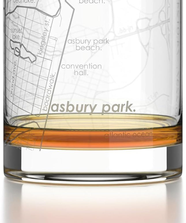 Well Told Engraved Asbury Park New Jersey Map Rocks Glass, Old Fashioned Glassware (11 oz, Clear) Etched Bourbon Tumbler, Gifts For Whiskey Lovers