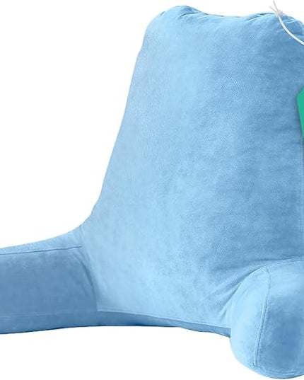 Sasttie 25-inch Reading Pillows for Sitting in Bed Adult, Jumbo Velvet Back Pillow Bed Sitting Up, XL High Back-Rest Support Cushion for Sit Up on Couch & Floor, Oeko-Tex Certified, Blue