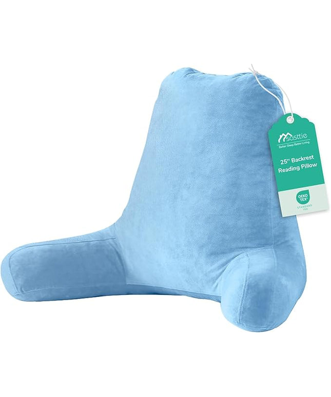 Sasttie 25-inch Reading Pillows for Sitting in Bed Adult, Jumbo Velvet Back Pillow Bed Sitting Up, XL High Back-Rest Support Cushion for Sit Up on Couch & Floor, Oeko-Tex Certified, Blue