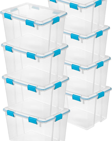 Sterilite 8-Pack Gasket Box, Weather-Resistant Storage Bins with Latching Lids, 80 Quart - Heavy-Duty Organizing Containers for Closet, Bathroom, and Office