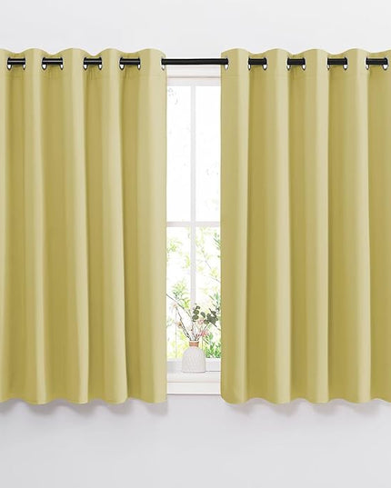 NICETOWN Room Darkening Curtains and Drapes for Kitchen - Thermal Insulated Solid Grommet Top Room Darkening Panels/Draperies for Kid's Room (Paler Yellow, 1 Pair, 66 x 54 Inch)