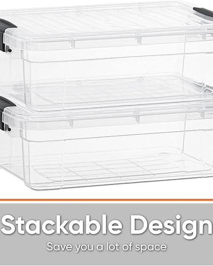 Superio Clear Storage Boxes with Lids, 1.27 Quart Plastic Container Bins for Organizing, Stackable Crates, BPA Free, Non Toxic, Odor Free, Organizers for Home, Office and Dorm, 4 Pack