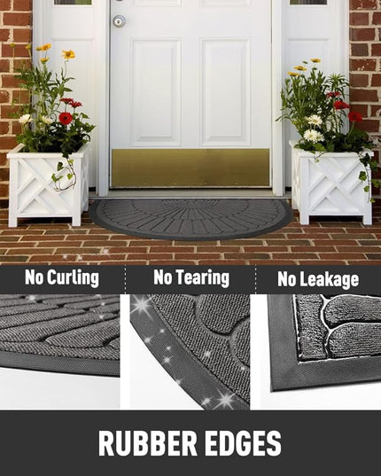 tchdio Door Mat Outdoor Indoor Entrance Doormat-Semicircular Durable Rubber Non Slip Front Door Mat for Outside Inside Entry Entryway Dirt Trapper WelcomeMat for Muddy Paws and Shoes-Grey 17”x30”