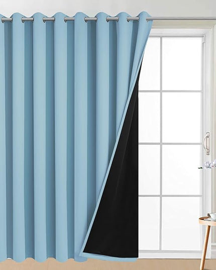 Yakamok Extra Wide Blackout Full Shading Curtains for Patio Door, Thermal Backing Sliding Glass Door Drape, Privacy Assured Window Treatment, Room Divider Curtains,Sky Blue W100 x L96, 1 Panel