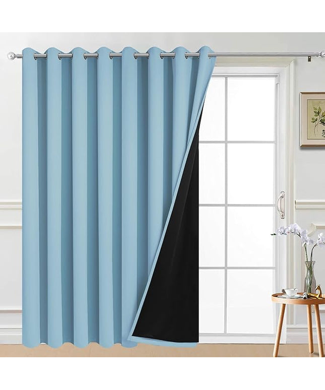 Yakamok Extra Wide Blackout Full Shading Curtains for Patio Door, Thermal Backing Sliding Glass Door Drape, Privacy Assured Window Treatment, Room Divider Curtains,Sky Blue W100 x L96, 1 Panel