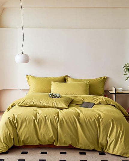 CLOTHKNOW Moss Green Queen Comforter Set 3Pcs Chartreuse Bedding Comforter Sets Green Yellow Queen Comforter Yellownish Green Comforter with 2 x Pillow Cases