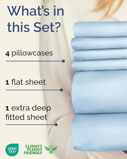 Extra Deep Cal King Sheet Set - 6 Piece Breathable and Cooling Sheets - Hotel Luxury Bed Sheets Set - Easy Fit - Soft, Wrinkle Free and Comfy Sheets Set - Light Blue Sheet Set with Extra Deep Pockets