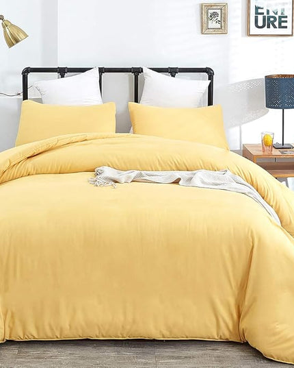 CLOTHKNOW Yellow Full Size Comforter Set 3Pcs Light Yellow Bedding Comforter Sets Soft Comforter with 2 x Pillow Cases